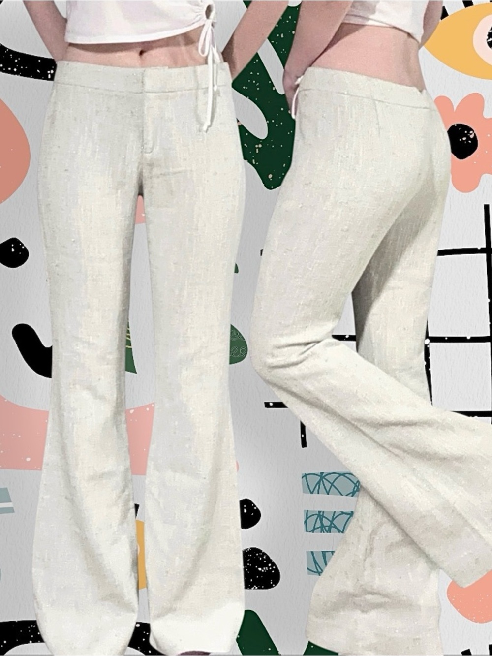 Michelle Farmer | 100% Cotton Mid Rise Tweed Flare Leg Dress Pants